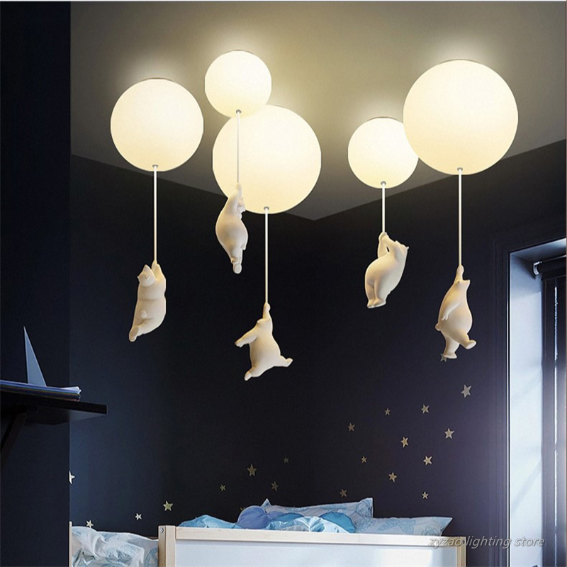 Baby Nursery Ceiling Light - เด็กห้องการ์ตูนน่ารักโคมไฟเพดาน Creative Bear Designer เพดานโคมไฟห้องนอนตกแต่งแขวน