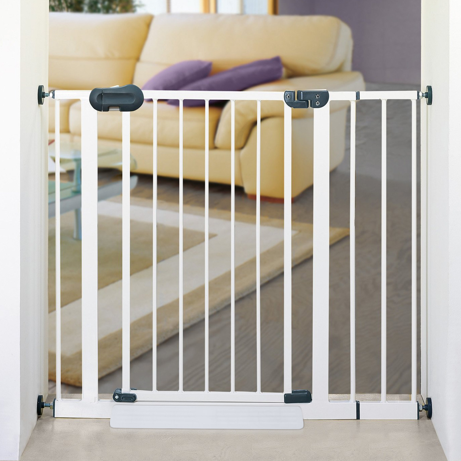 Baby Gate Extra Wide - อุปกรณ์ยึดราวกันตกสำหรับเด็ก ตัวล็อคประตูนิรภัยสำหรับทางเข้าประตู อุปกรณ์เสริมสำหรับบันได ป้องกันรอยฟันกัด ฐานรองรับที่มั่นคง