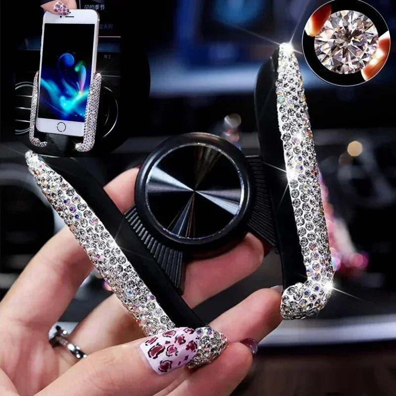 Mobile Hanger Arm - ที่วางโทรศัพท์ในรถยนต์แบบใหม่ ประดับคริสตัลเพชร ที่ยึดติดช่องแอร์ในรถยนต์ ที่วางโทรศัพท์มือถือแบบหนีบ อุปกรณ์เสริมภายในรถยนต์