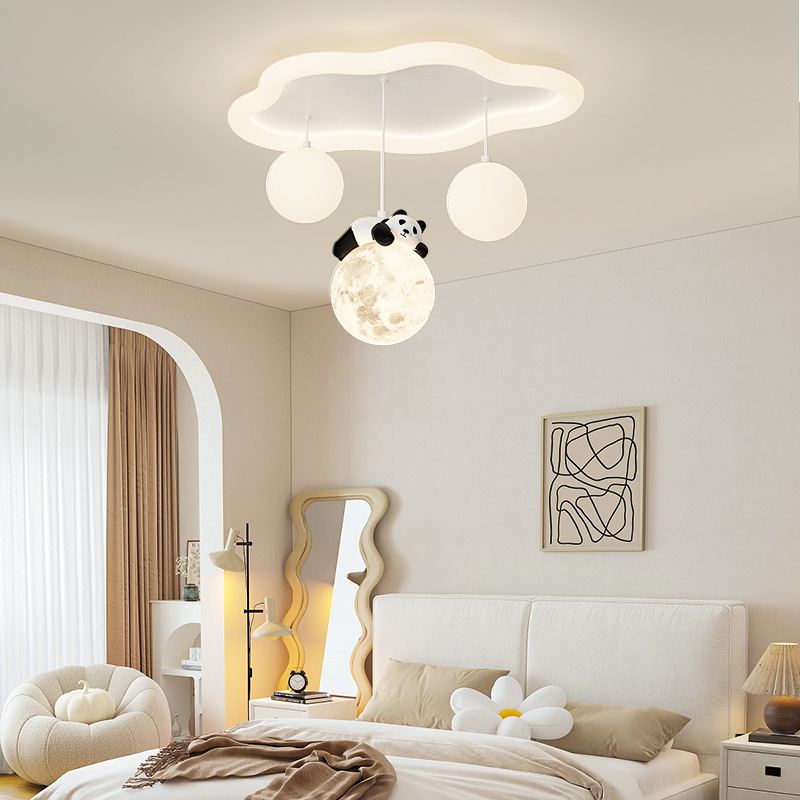 Baby Nursery Ceiling Light - ไฟติดเพดานรูปแพนด้าเมฆโคมไฟทรงกลมสไตล์ครีมเด็กหญิงเด็กชายห้องนอนเด็กห้องสถานรับเลี้ยงเด็กโคมไฟติดเพดาน