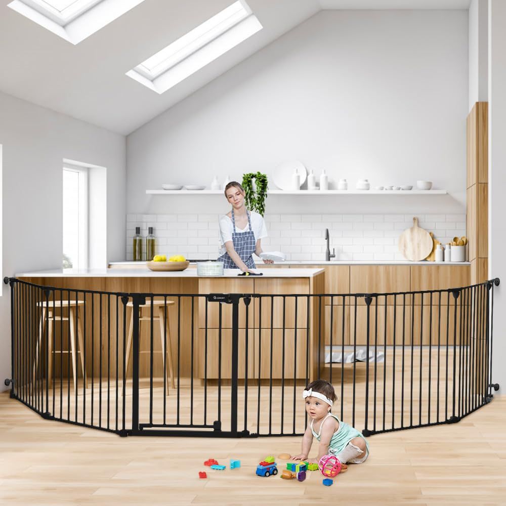 Baby Gate Extra Wide - ประตูกั้นเด็กแบบกว้างพิเศษ 150 นิ้ว พร้อมประตู, ประตูกั้นสัตว์เลี้ยง หรือประตูบ้าน,