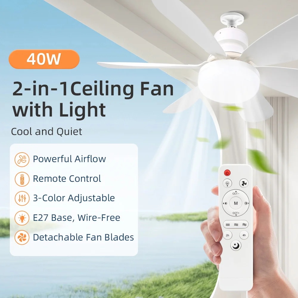 Baby Nursery Ceiling Light - พัดลมเพดานพร้อมไฟสำหรับห้องเด็ก รุ่น 2026 ขั้วหลอด E27 ควบคุมด้วยรีโมท