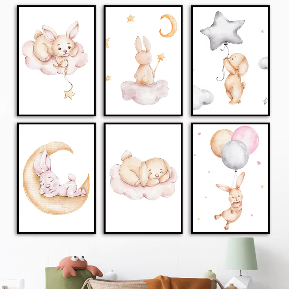 Baby Nursery Mirror - น่ารักสีน้ํากระต่าย Moon Star Cloud Nursery Wall