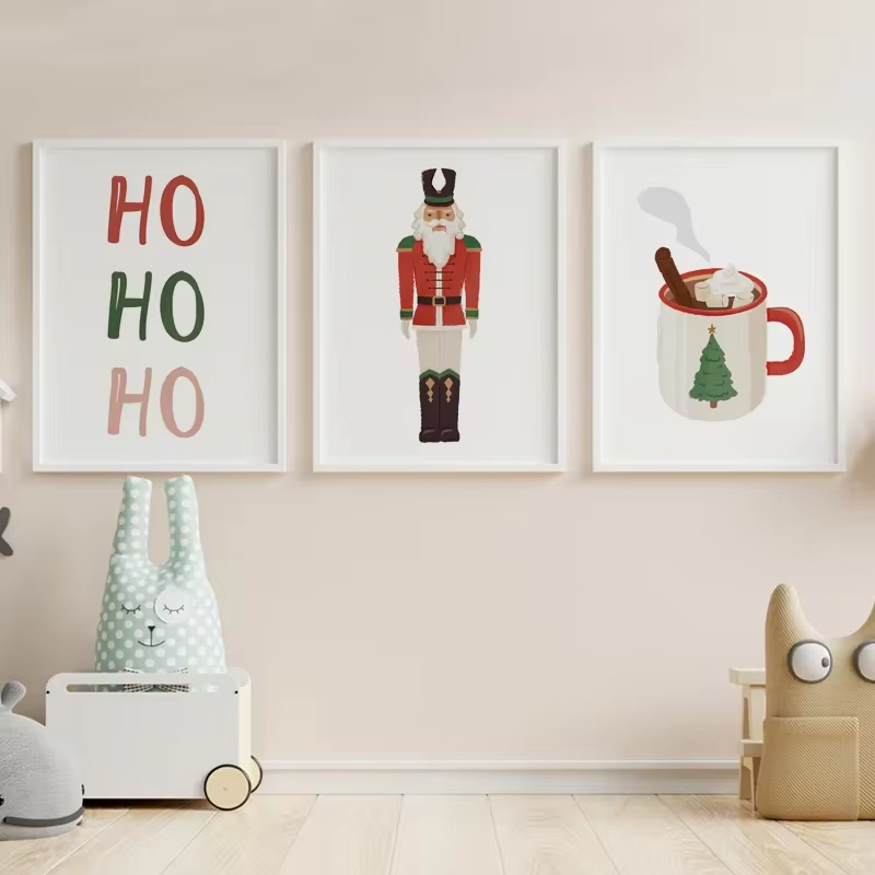 Baby Nursery Mirror - ถุงเท้าของขวัญลายการ์ตูนสำหรับเทศกาลคริสต์มาสโปสเตอร์รูปซานต้าสำหรับเด็กเนอสเซอรี่ศิลปะบนผนังสมัยใหม่ภาพวาดผ้าใบของตกแต่งห้องเด็กเล็ก