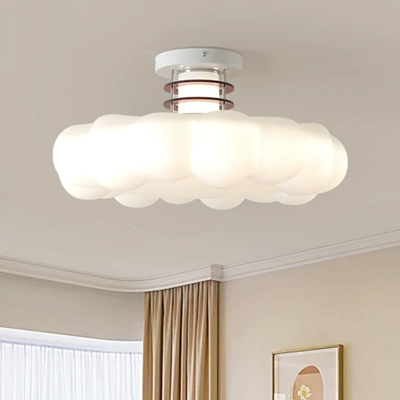 Baby Nursery Ceiling Light - โคมไฟเพดานห้องนอนรูปทรงเมฆสไตล์ครีม ไฟ LED ตกแต่งห้องเด็ก แสงอบอุ่น สำหรับห้องเด็กอ่อน