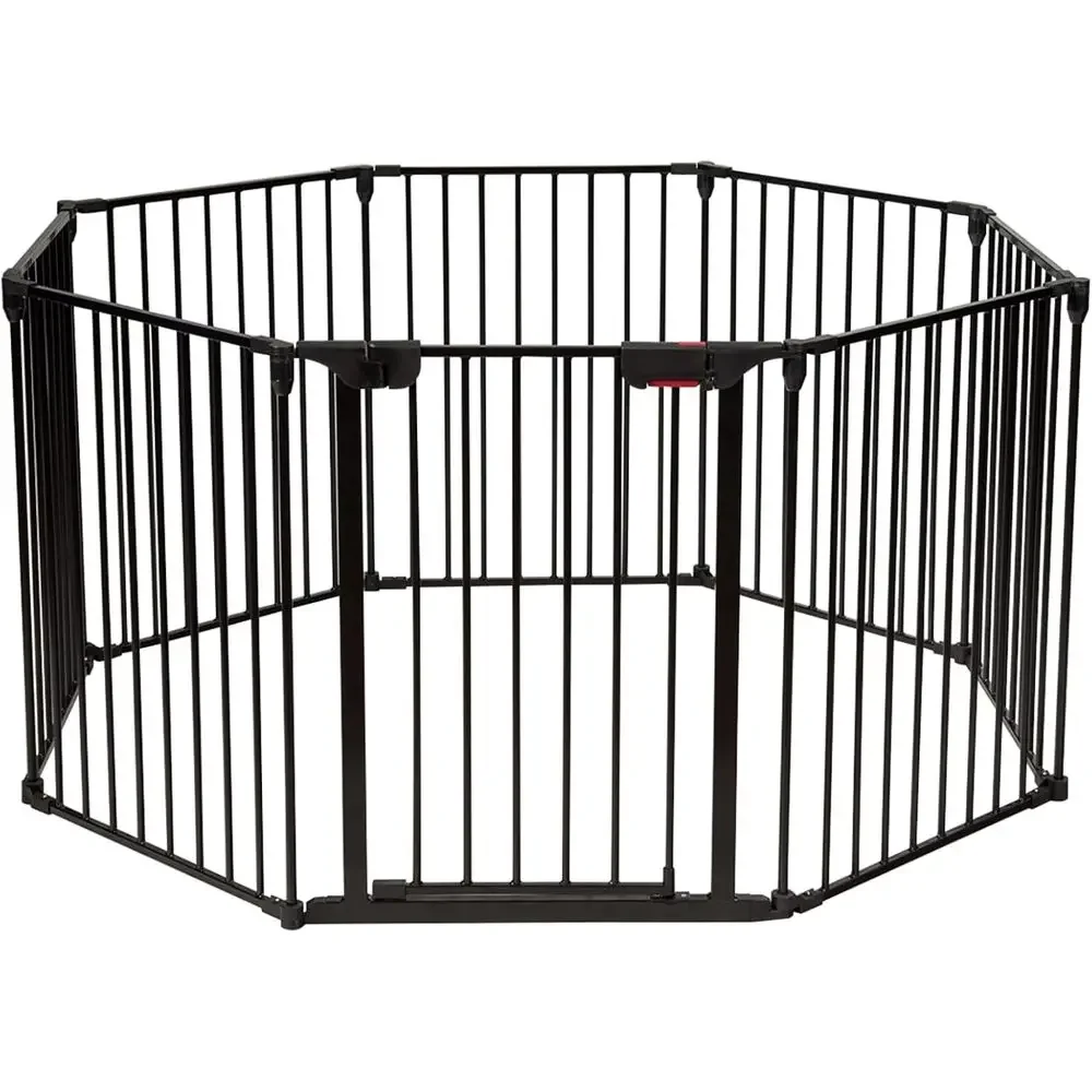 Baby Gate Extra Wide - ประตูกั้นเด็กและสัตว์เลี้ยงแบบปรับได้ 8 แผง ขนาดกว้างพิเศษ รูปทรงหลากหลาย สีดำ