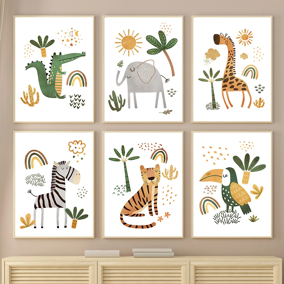 Baby Nursery Animal Pictures - ยีราฟช้าง Tiger ZEBRA Toucan สัตว์ป่า Wall