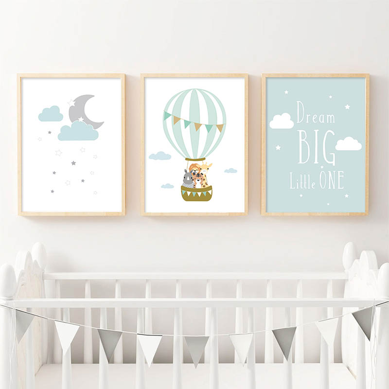 Baby Nursery Mirror - โปสเตอร์ตกแต่งห้องเด็ก ลายบอลลูนพระจันทร์ ภาพพิมพ์บนผ้าแคนวาส คำคมสร้างแรงบันดาลใจ ภาพวาดสไตล์นอร์ดิก ตกแต่งห้องนอนเด็ก