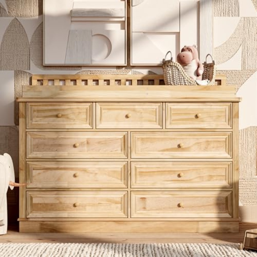Baby Nursery Dresser Changing Table - โต๊ะเปลี่ยนผ้าอ้อมเด็กพร้อมตู้เก็บของ ทำจากไม้แท้ 100% ชุดเปลี่ยนผ้าอ้อมเด็กอ่อน พร้อมถาดที่ถอดออกได้