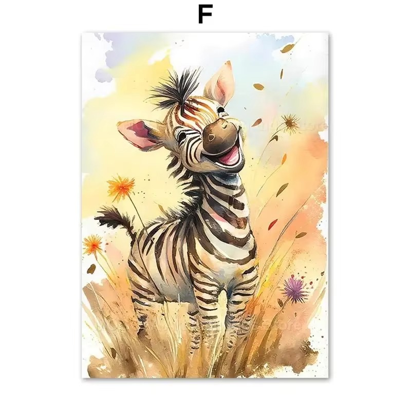 Baby Nursery Animal Pictures - ภาพวาดสีน้ำ ลายสิงโต ยีราฟ เสือ ช้าง ม้าลาย