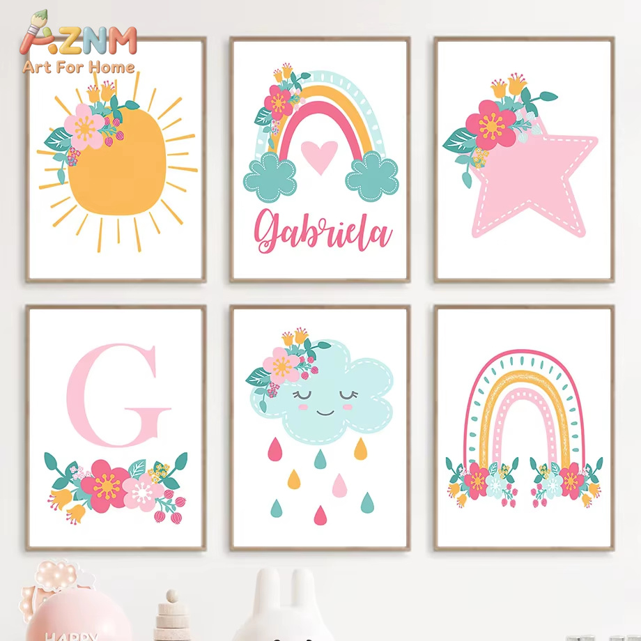 Baby Nursery Mirror - น่ารัก ดวงอาทิตย์ สายรุ้ง เมฆ ดาว ดอกไม้