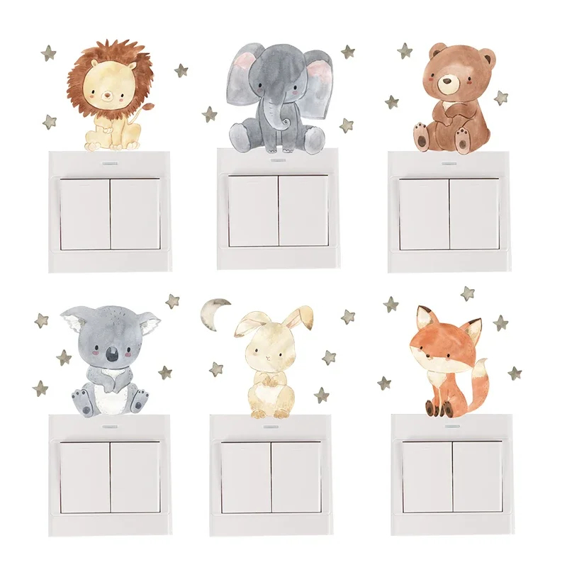 Baby Nursery Water - 1/2/4/6 ชุดสติ๊กเกอร์ติดผนังรูปสัตว์การ์ตูนสำหรับห้องเด็กตกแต่งห้องเด็กสติกเกอร์สวิทช์สติกเกอร์ติดผนังห้องเด็ก