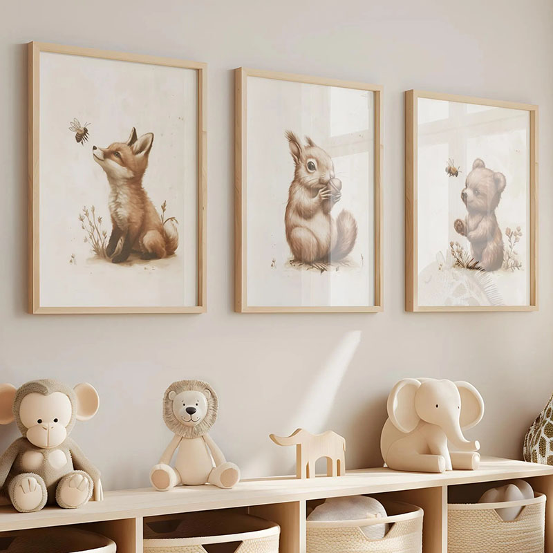 Baby Nursery Animal Pictures - หมี กระต่าย สุนัขจิ้งจอก กวางกระต่าย หนู โปสเตอร์สัตว์