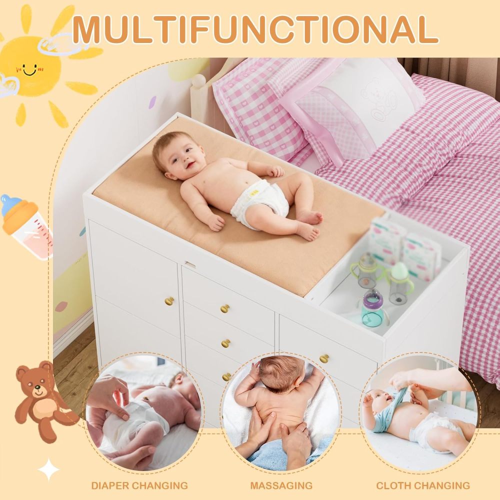 ตู้เสื้อผ้าเด็กแบบคลาสสิกพร้อม - Baby Nursery Dresser Changing Table บทวิจารณ์และราคา