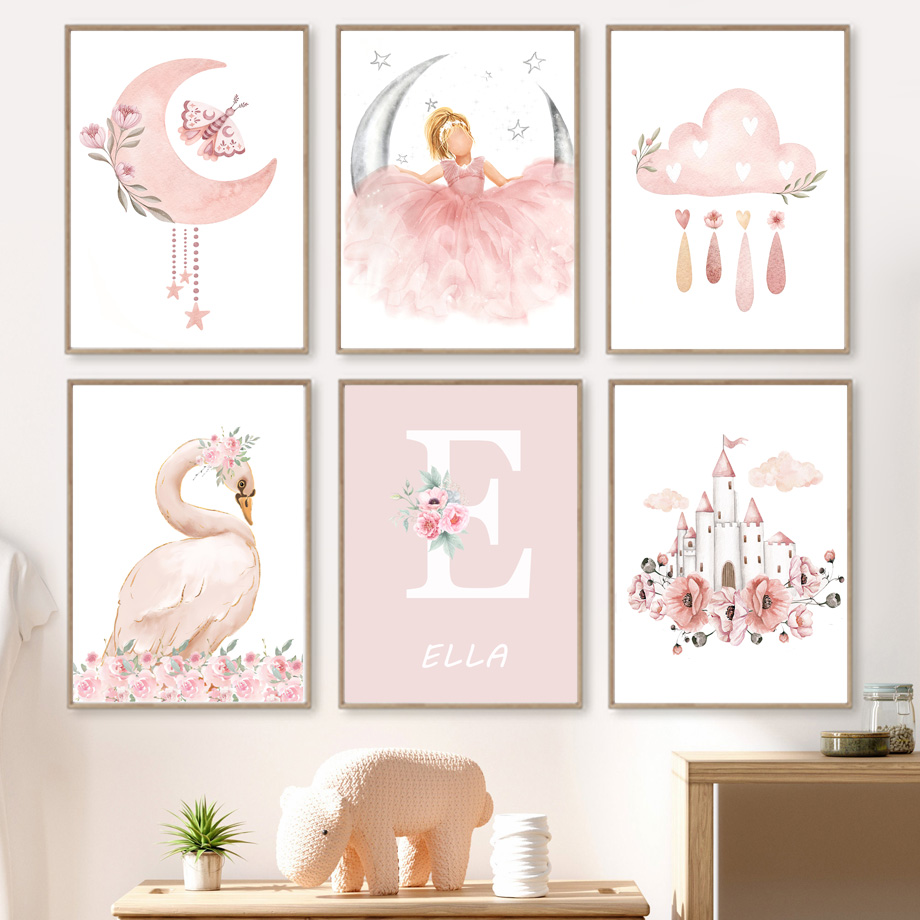 Pink Angel Girl Sun Moon Cloud - Baby Nursery Animal Pictures บทวิจารณ์และราคา