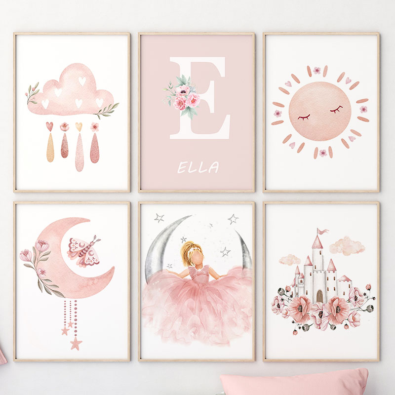 Pink Angel Girl Sun Moon Cloud - Baby Nursery Animal Pictures บทวิจารณ์และราคา