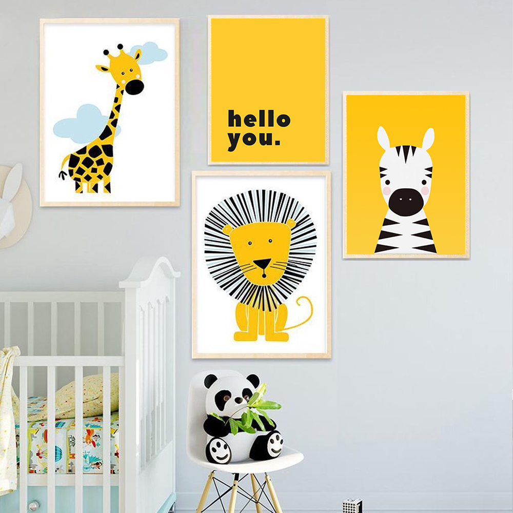 การ์ตูนสัตว์โปสเตอร์สิงโตสีเหล - Baby Nursery Yellow Walls บทวิจารณ์และราคา