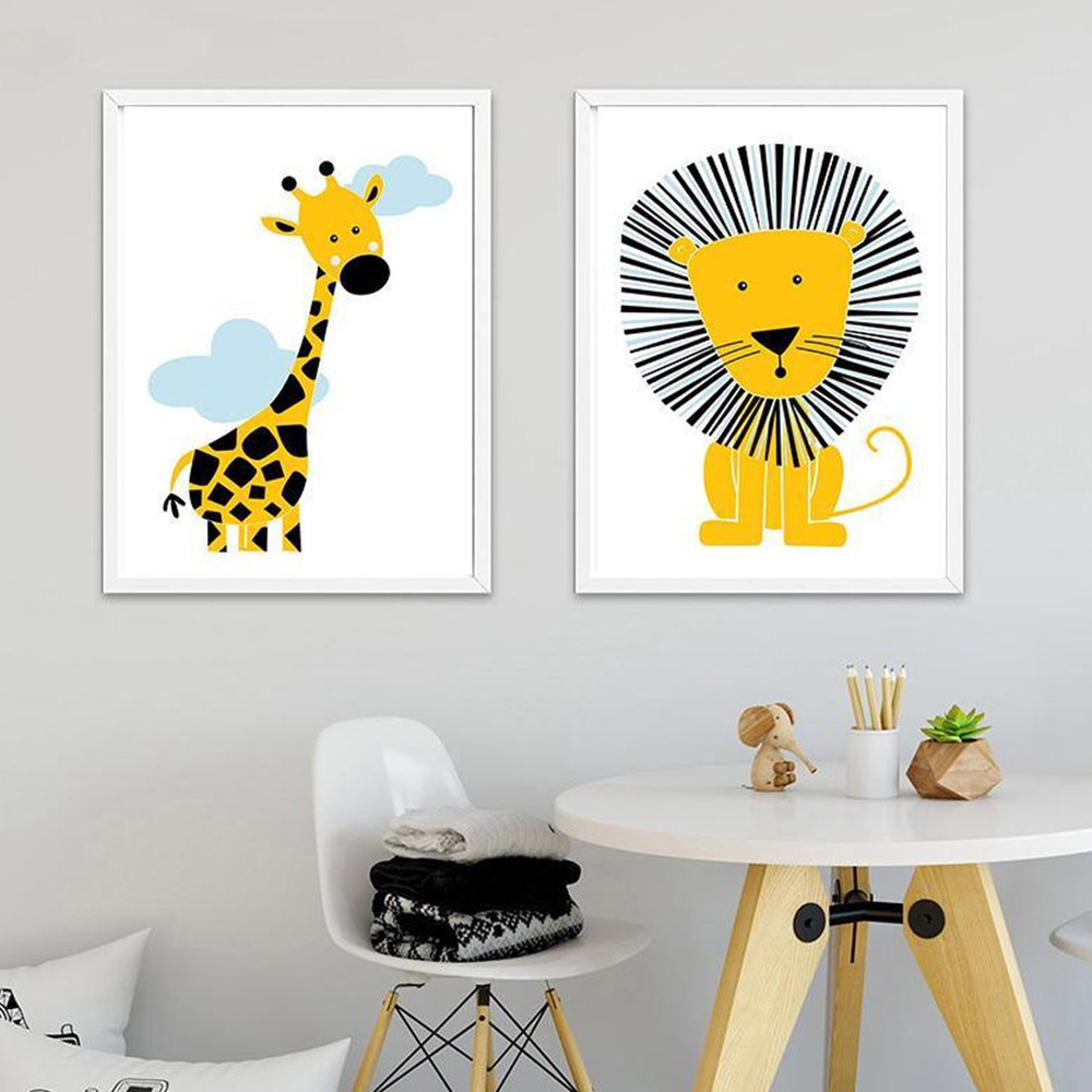 การ์ตูนสัตว์โปสเตอร์สิงโตสีเหล - Baby Nursery Yellow Walls บทวิจารณ์และราคา