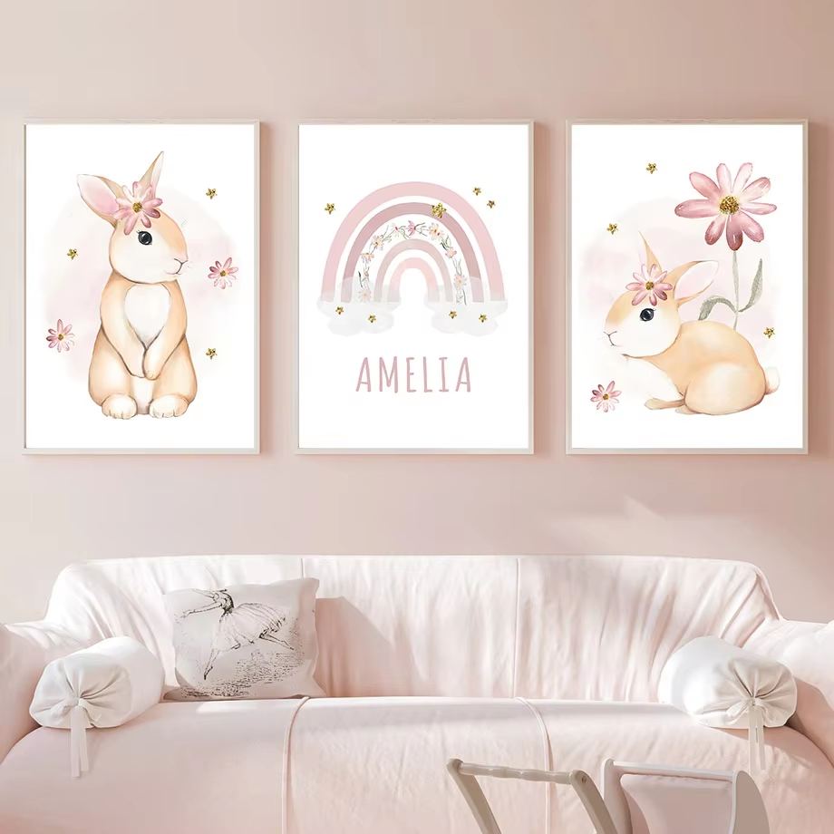น่ารักสีน้ํากระต่ายสายรุ้งดอกไ - Baby Nursery Mirror บทวิจารณ์และราคา