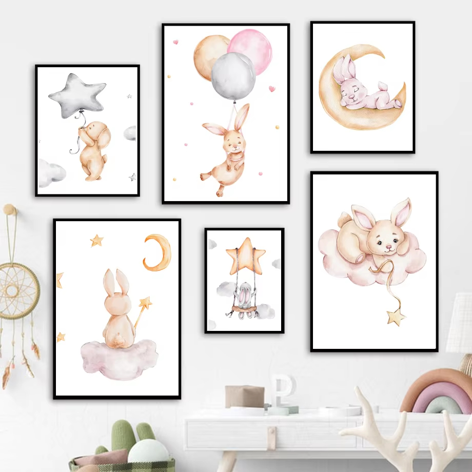 น่ารักสีน้ํากระต่าย Moon Star  - Baby Nursery Mirror บทวิจารณ์และราคา