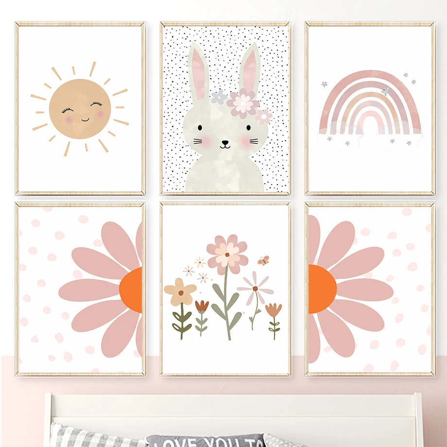 ภาพพิมพ์บนผ้าใบลายกระต่ายโบโฮ  - Baby Nursery Mirror บทวิจารณ์และราคา