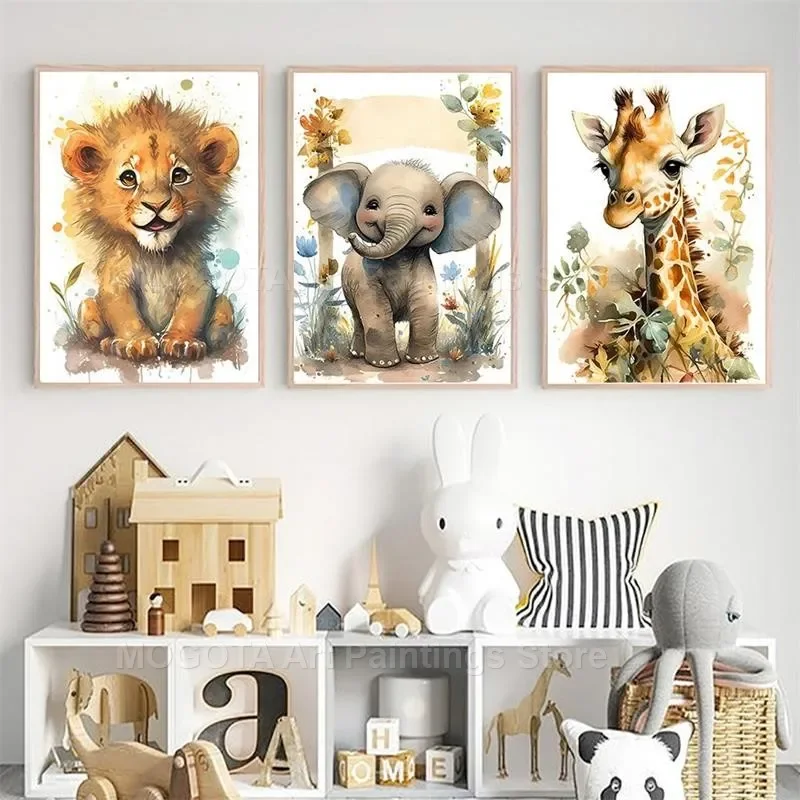 สีน้ำสิงโตยีราฟเสือช้างม้าลายเ - Baby Nursery Animal Pictures บทวิจารณ์และราคา
