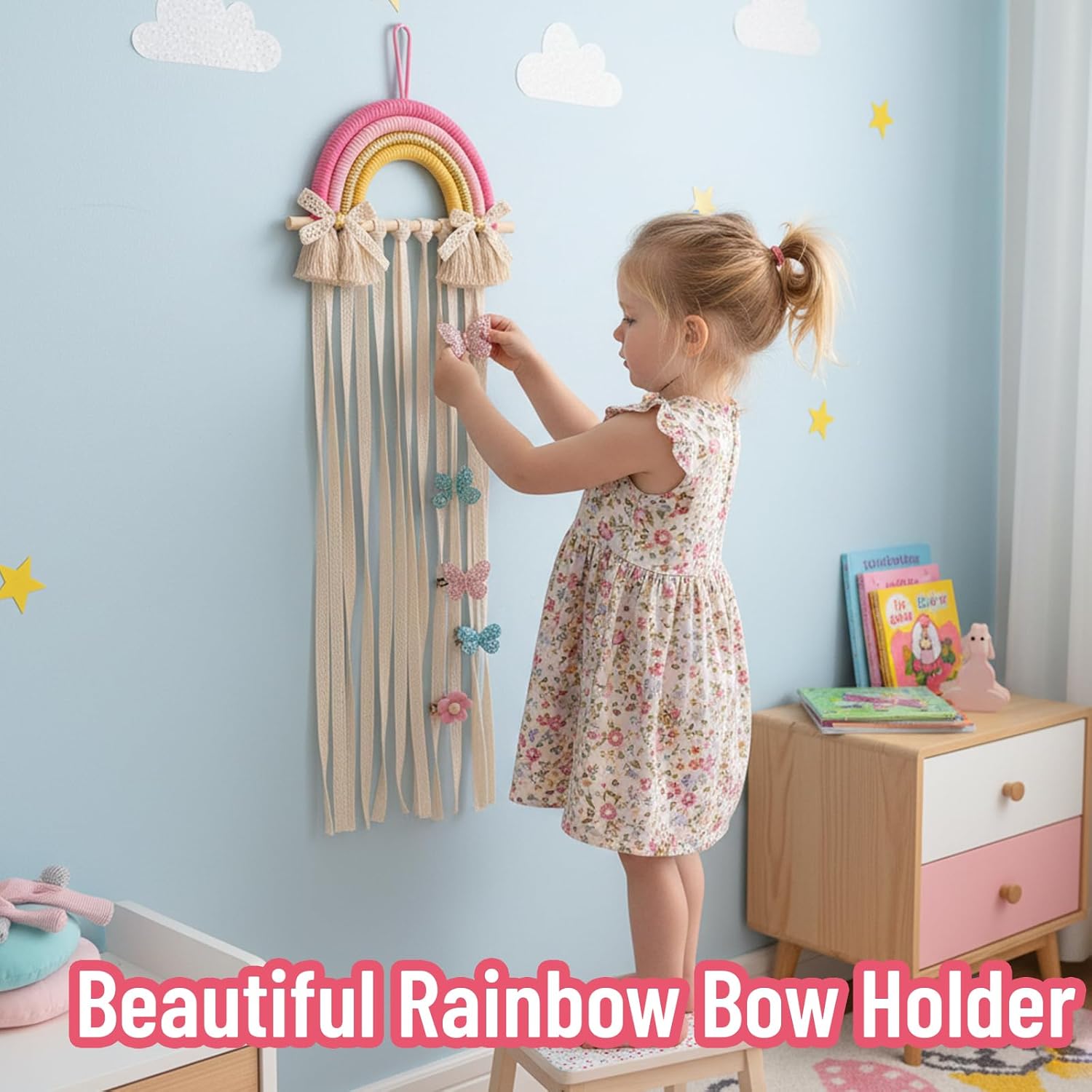 ที่แขวนโบว์ผูกผมแมคราเม่สีรุ้ง - Baby Nursery Ideas Girl บทวิจารณ์และราคา