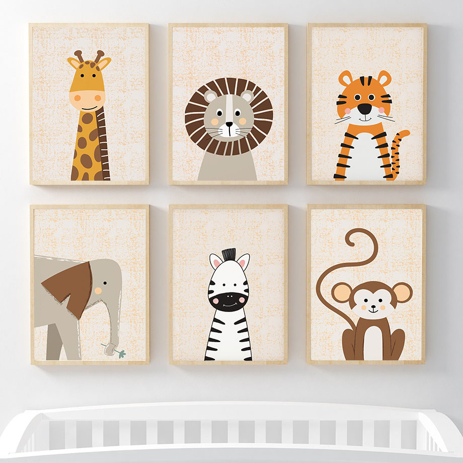 ภาพวาดบนผ้าใบลายสิงโต ยีราฟ ช้ - Baby Nursery Animal Pictures บทวิจารณ์และราคา