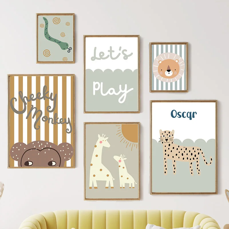 การ์ตูนยีราฟเสือดาวสิงโตลิงงู  - Baby Nursery Animal Pictures บทวิจารณ์และราคา