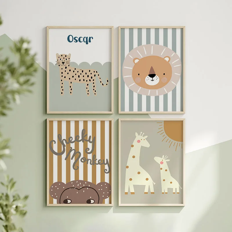 การ์ตูนยีราฟเสือดาวสิงโตลิงงู  - Baby Nursery Animal Pictures บทวิจารณ์และราคา