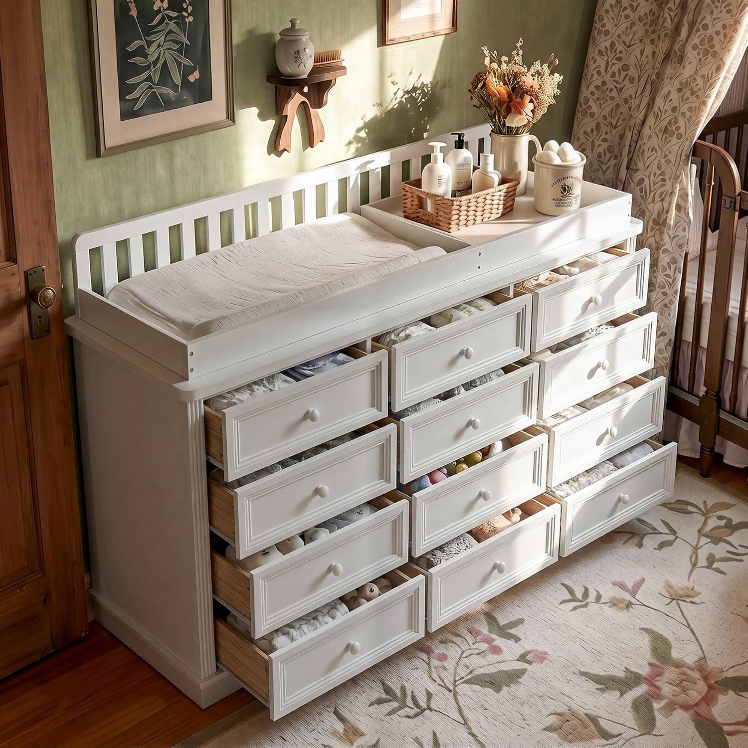 โต๊ะเปลี่ยนผ้าอ้อมเด็กพร้อมตู้ - Baby Nursery Dresser Changing Table บทวิจารณ์และราคา